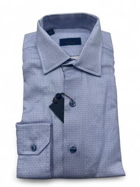 NWT David Donahue patterned blue dress shirt Size M
